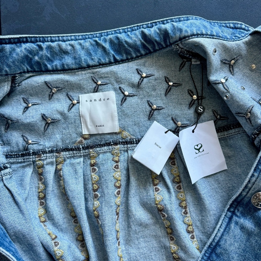 SANDRO - Denim Embellished Jacket - Picture 7 of 14